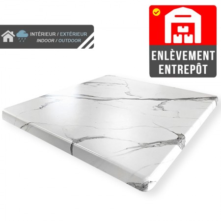 Plateau de table 70x70 cm stratifié - Blanc Marbre / RESTONOBLE | Enlèvement entrepôt
