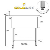 Plonge inox 1 bac - 700 x 700 mm PREMIUM / GOLDINOX 