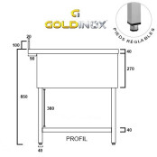 Plonge inox 1 bac - 1200 x 700 mm égouttoir droite PREMIUM / GOLDINOX 