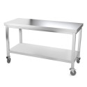 Table inox 1400 x 500 mm avec renfort sur roulettes / GOLDINOX