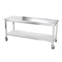 Table inox 2000 x 500 mm avec renfort sur roulettes / GOLDINOX