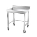 Table inox 600 x 500 mm adossée avec renfort sur roulettes / GOLDINOX