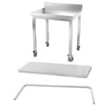 Table inox 600 x 500 mm adossée avec renfort sur roulettes / GOLDINOX