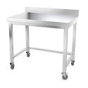 Table inox 1200 x 500 mm adossée avec renfort sur roulettes / GOLDINOX