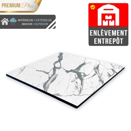 Plateau de table compact 70x70 cm stratifié - Blanc Marbre / RESTONOBLE | Enlèvement entrepôt