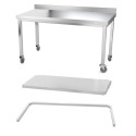 Table inox 1500 x 600 mm adossée avec renfort sur roulettes / GOLDINOX