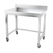 Table inox 1000 x 700 mm adossée avec renfort sur roulettes / GOLDINOX