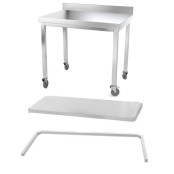 Table inox 1000 x 700 mm adossée avec renfort sur roulettes / GOLDINOX