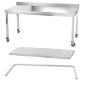 Table inox 2000 x 700 mm adossée avec renfort sur roulettes / GOLDINOX