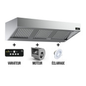 Hotte murale 1600 x 950 x 520 mm avec moteur, variateur, éclairage, filtre et robinet de vidange / GOLDINOX