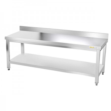 Table de travail en inox soubassement 2000 x 500 mm adossée PREMIUM / GOLDINOX