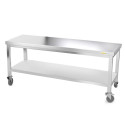 Table inox soubassement 2000 x 500 mm sur roulettes / GOLDINOX