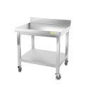 Table inox soubassement 500 x 500 mm adossée sur roulettes / GOLDINOX