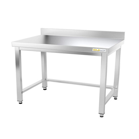 Table de travail en inox soubassement 1200 x 500 mm adossée avec renfort PREMIUM / GOLDINOX