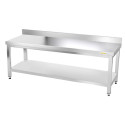 Table inox soubassement 1800 x 500 mm adossée avec renfort / GOLDINOX
