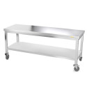 Table inox soubassement 1800 x 500 mm avec renfort sur roulettes / GOLDINOX