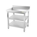 Table inox 800 x 500 mm adossée avec 2 étagères / GOLDINOX
