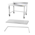 Table inox soubassement 1200 x 600 mm adossée avec renfort sur roulettes / GOLDINOX