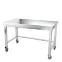 Table inox soubassement 1400 x 700 mm avec renfort sur roulettes / GOLDINOX