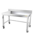 Table inox soubassement 1600 x 700 mm adossée avec renfort sur roulettes / GOLDINOX