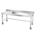 Table inox soubassement 1800 x 700 mm adossée avec renfort sur roulettes / GOLDINOX