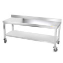 Table inox soubassement 1800 x 700 mm adossée sur roulettes / GOLDINOX