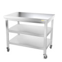 Table inox 1200 x 600 mm avec 2 étagères sur roulettes / GOLDINOX