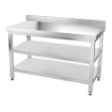 Table inox 1600 x 700 mm adossée avec 2 étagères / GOLDINOX