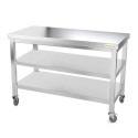 Table inox 1500 x 700 mm avec 2 étagères sur roulettes / GOLDINOX
