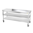 Table inox 1800 x 700 mm avec 2 étagères sur roulettes / GOLDINOX