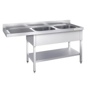 Plonge lave-vaisselle inox 2 bacs - 1600 x 600 mm égouttoir gauche PREMIUM / GOLDINOX