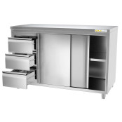 Meuble bas inox 1400 x 700 mm avec 3 tiroirs gauche PREMIUM / GOLDINOX