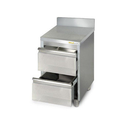 Meuble bas inox 500 x 600 mm adossée avec 2 tiroirs PREMIUM / GOLDINOX