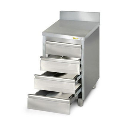 Meuble bas inox 500 x 600 mm adossée avec 4 tiroirs PREMIUM / GOLDINOX