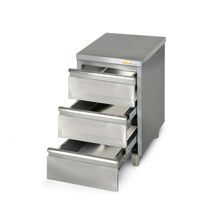 Meuble bas inox 500 x 700 mm avec 3 tiroirs PREMIUM / GOLDINOX