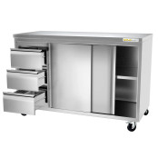 Meuble bas inox 2000 x 600 mm avec 3 tiroirs gauche sur roulettes / GOLDINOX