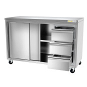 Meuble bas inox 1800 x 600 mm avec 3 tiroirs droit sur roulettes / GOLDINOX