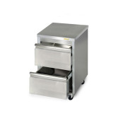 Meuble inox 2 tiroirs 500 x 600 mm sur roulettes / GOLDINOX