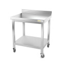Table inox 800 x 700 mm adossée sur roulettes / GOLDINOX 