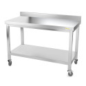 Table inox 1500 x 700 mm adossée sur roulettes / GOLDINOX 