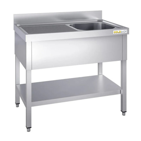 Plonge inox 1 bac - 1000 x 600 mm égouttoir gauche PREMIUM / GOLDINOX