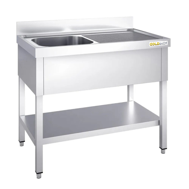 Plonge inox 1 bac - 1000 x 600 mm égouttoir droite PREMIUM / GOLDINOX