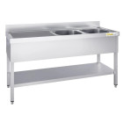 Plonge inox 2 bacs - 1400 x 600 mm égouttoir gauche PREMIUM / GOLDINOX