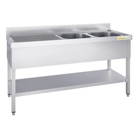 Plonge inox 2 bacs - 1600 x 600 mm égouttoir gauche PREMIUM / GOLDINOX