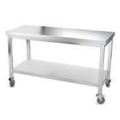 Table inox 1400 x 800 mm avec renfort sur roulettes / GOLDINOX