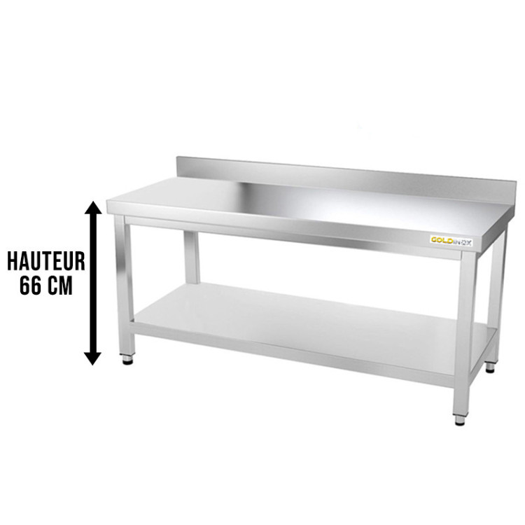 Table inox soubassement 1400 x 800 mm adossée / GOLDINOX 