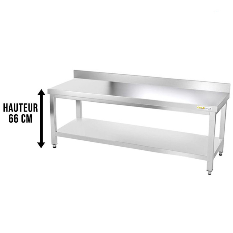 Table inox soubassement 1800 x 800 mm adossée / GOLDINOX 