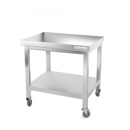 Table inox soubassement 800 x 800 mm sur roulettes / GOLDINOX 