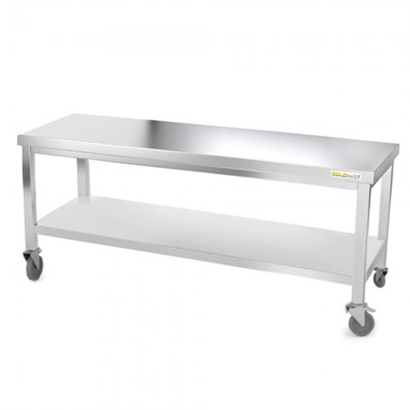 Table inox soubassement 2000 x 800 mm sur roulettes / GOLDINOX 