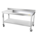 Table inox soubassement 1500 x 800 mm adossée sur roulettes / GOLDINOX 